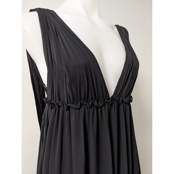 Leena for Mac Duggal Size 0 Ruffle Maxi Shift Tiered Dress Black V Neck Sheer - Picture 8 of 15